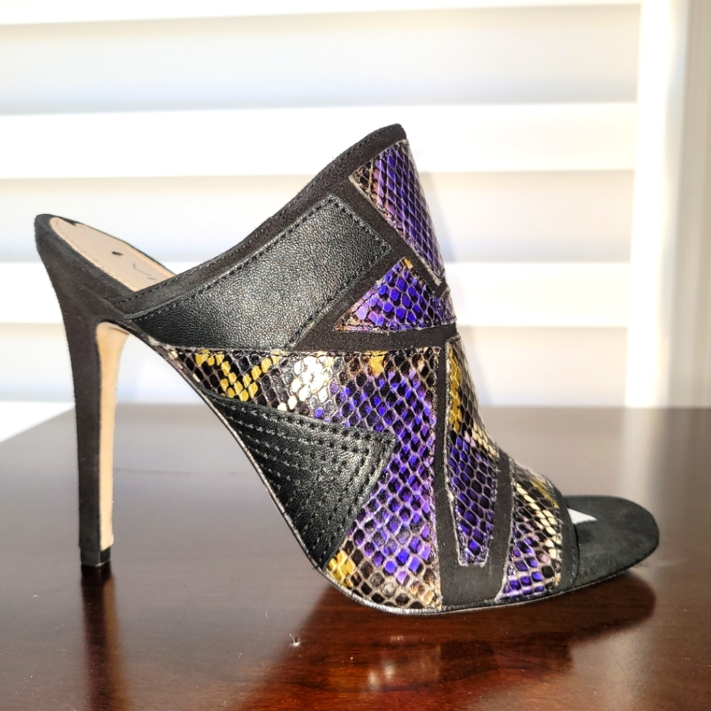 Purple Snake Skin Peep Toe Heels